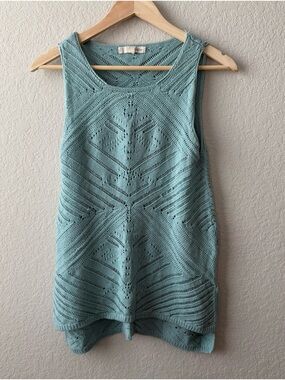 Rewind Openwork Knit Sweater Tank in Aqua Blue